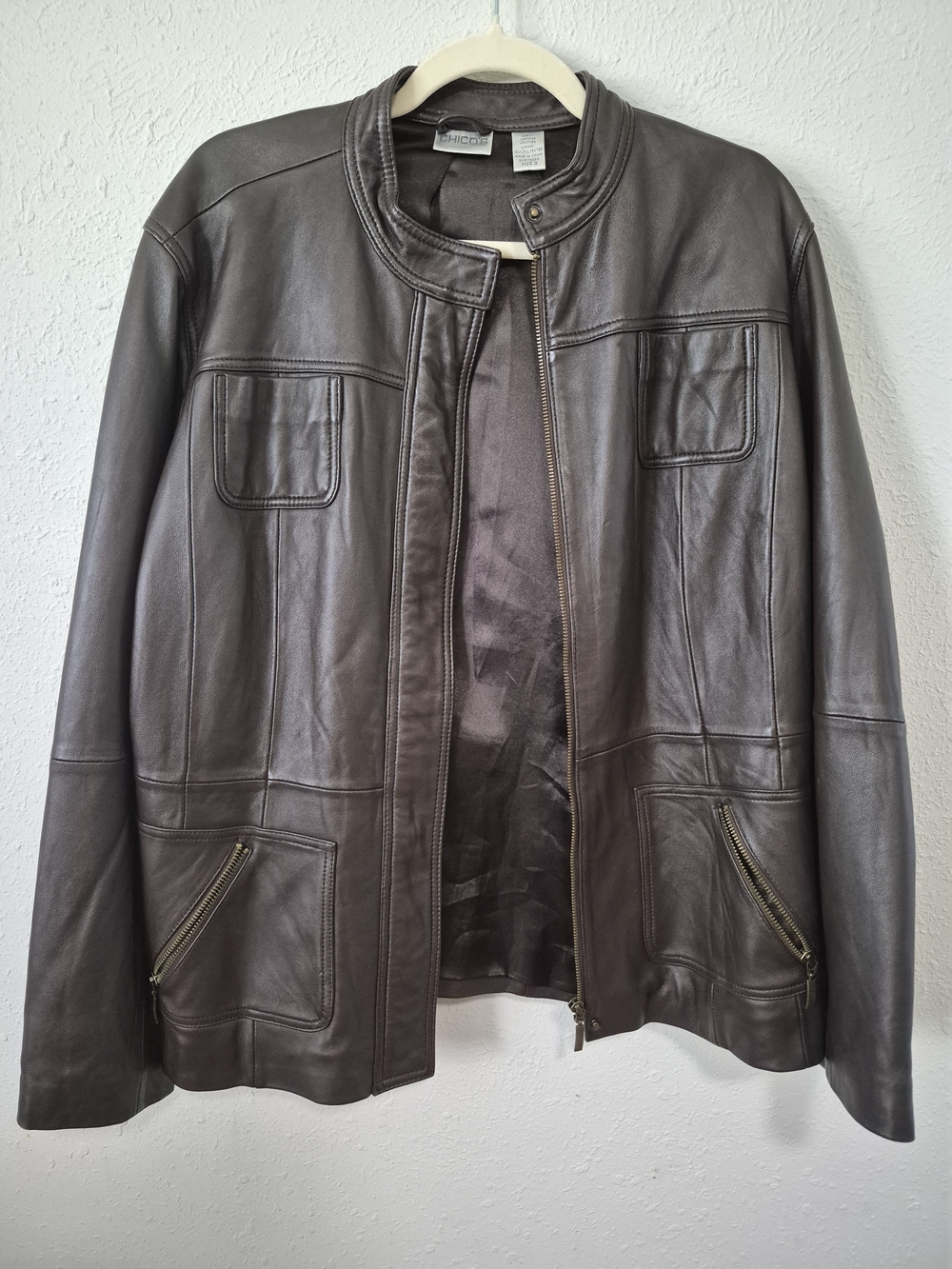 Chico's Dark Brown Leather Jacket Size 3